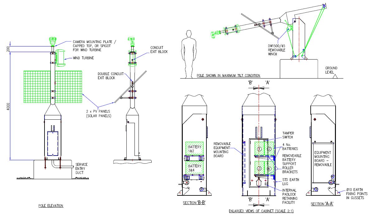High capacity pole on deployable foundation